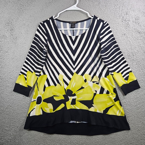 Eva Varro Tunic Top Blouse Women Small Stretch White Black - Picture 1 of 8